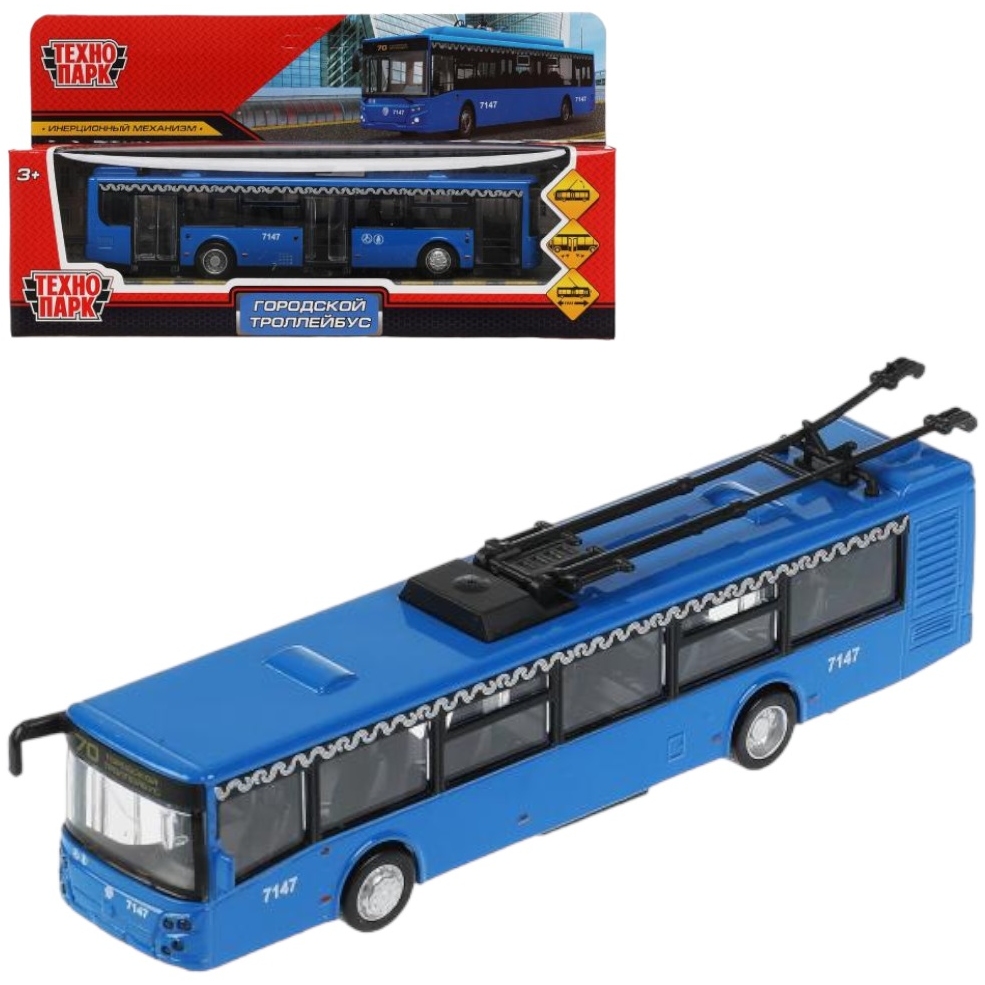 Машина Технопарк Троллейбус Метрополитен (металл, 18 см, инерция, синий) ТRОLL18МОSВU