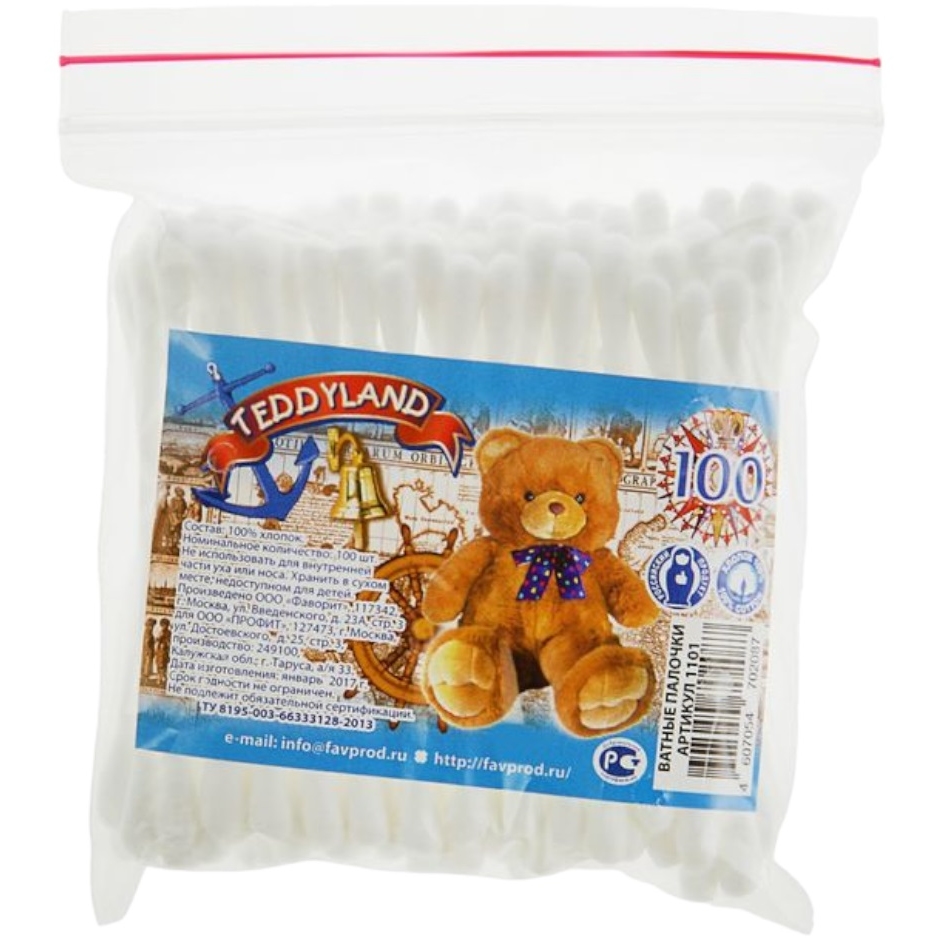 Ватные палочки Teddyland (100 шт) 2323357