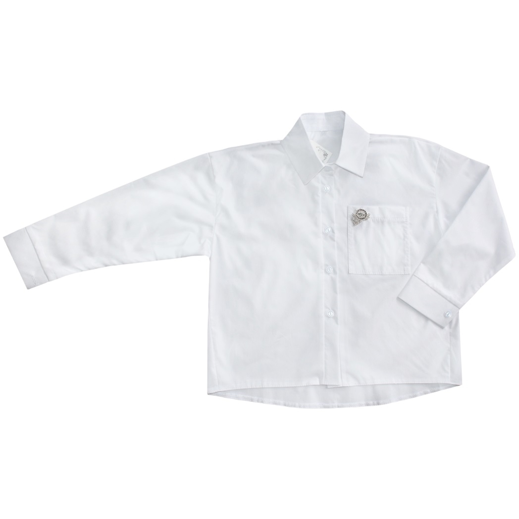 Рубашка д/д 122-128 Белая оверсайз на пуговицах с брошкой 3981