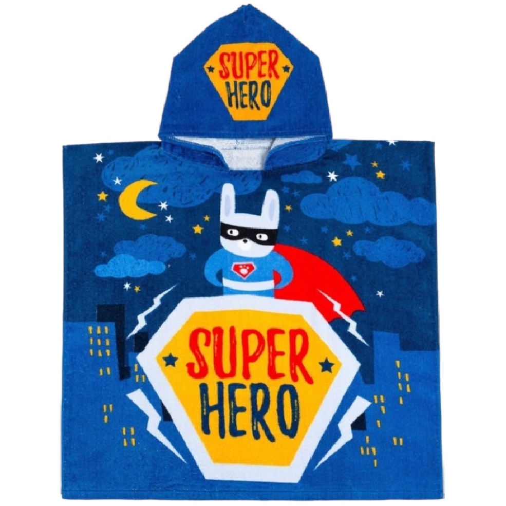 Полотенце-пончо махровое 60х120 "Super Hero" Крошка Я синий (100% хлопок, 300гр/м2) 7696211