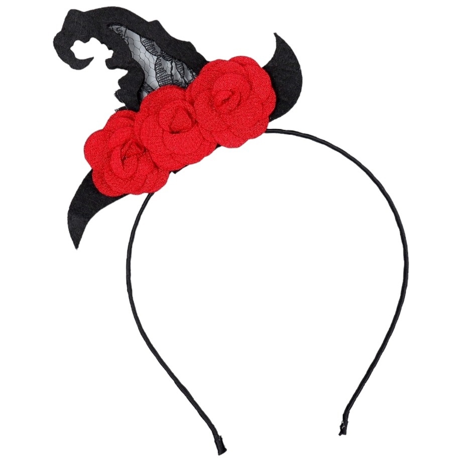Карнавальный ободок "Ведьмочка" с розами, красный 7655963