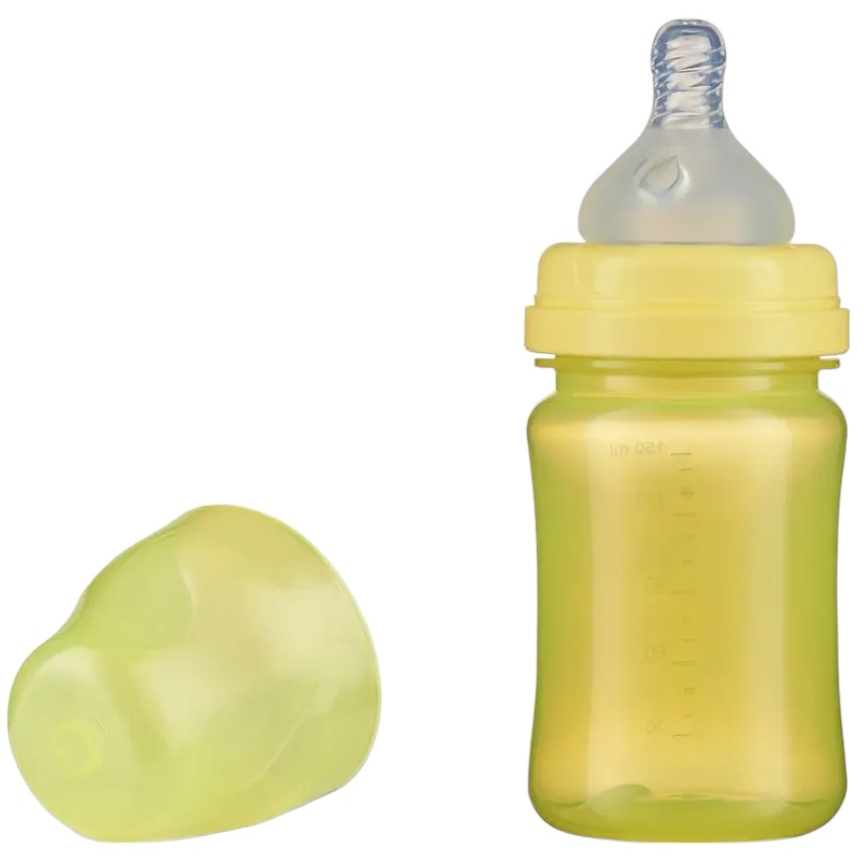 Бутылочка с широким горлом для кормления, 150мл, 1 шт. (Желтый, пп, силикон, средний поток) 4+ 7610