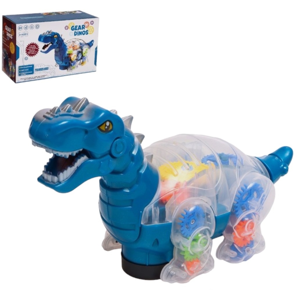 Динозавр "Шестерёнки", свет и звук, работает от батареек, цвет синий 7817354