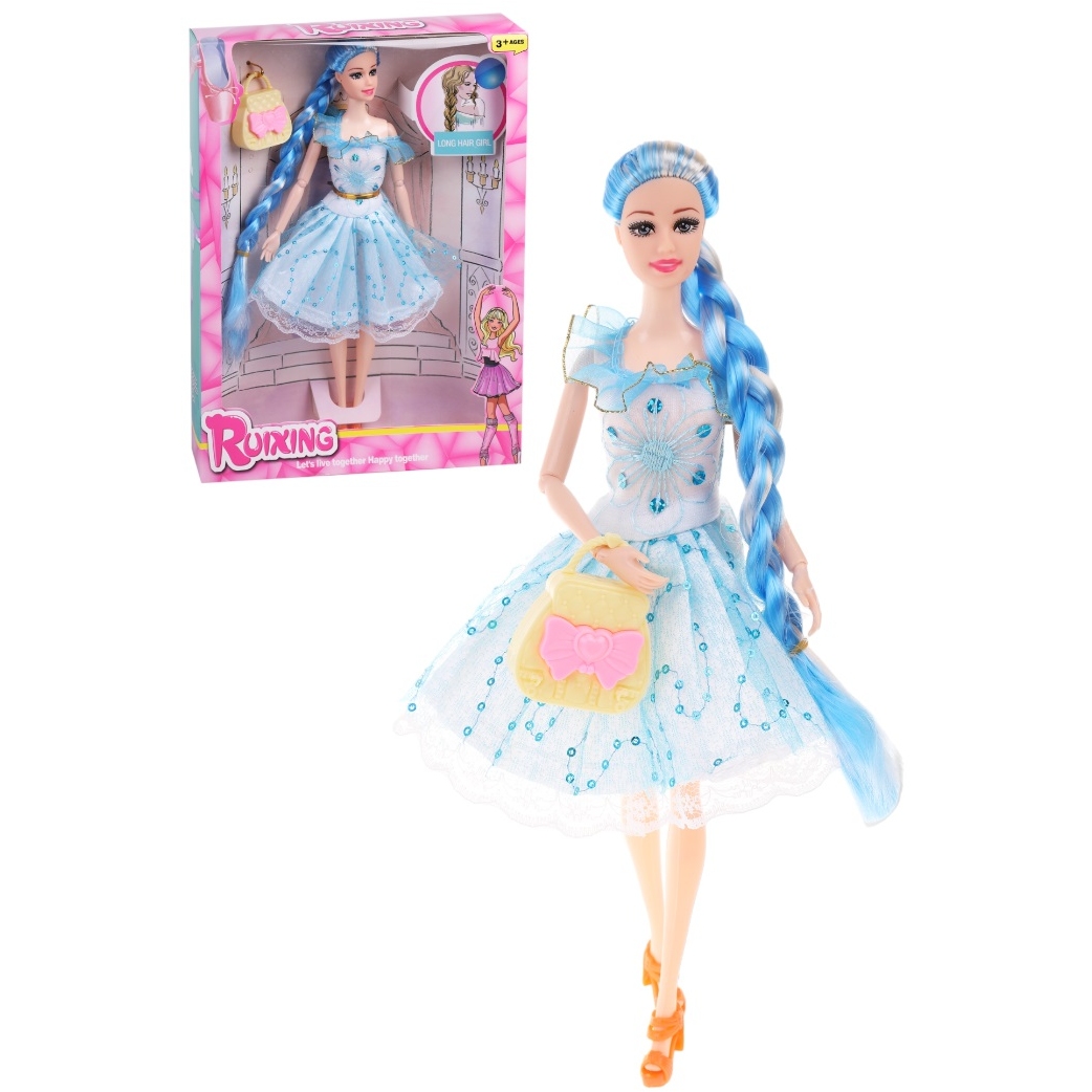 Кукла "Красотка" в голубом платье (голубые волосы, 28 см)