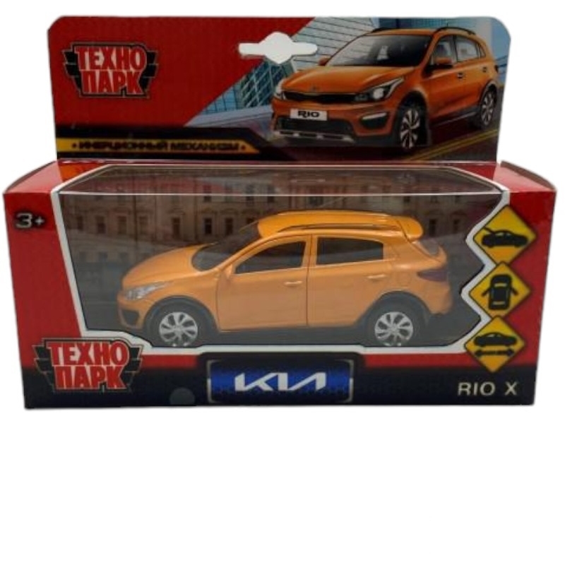 Машина металл KIA RIO X длина 12 см, двери, багаж, инерц, оранжевый, кор. Технопарк в кор.2*36шт ХLINЕ12ОG