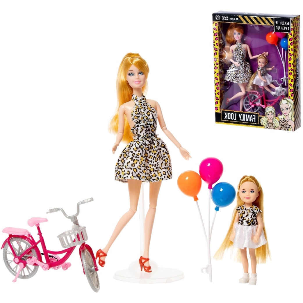 Кукла с дочкой "Family Look. Леопард" (велосипед, шарики, 32 и 13 см)