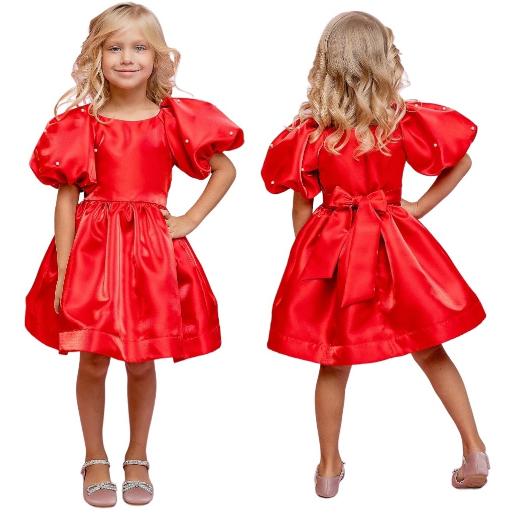 Платье к/р 98 "Марго" с пышной юбкой и рукавами красный 032 п23-98-56