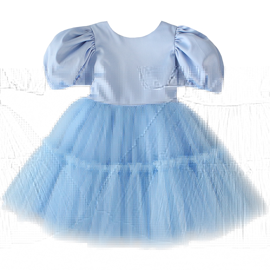 Платье к/р 116 Голубое рукав фонарик юбка сетка 5293