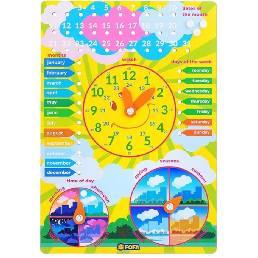 Обучающая доска - Календарь с часами - Солнце ST0116