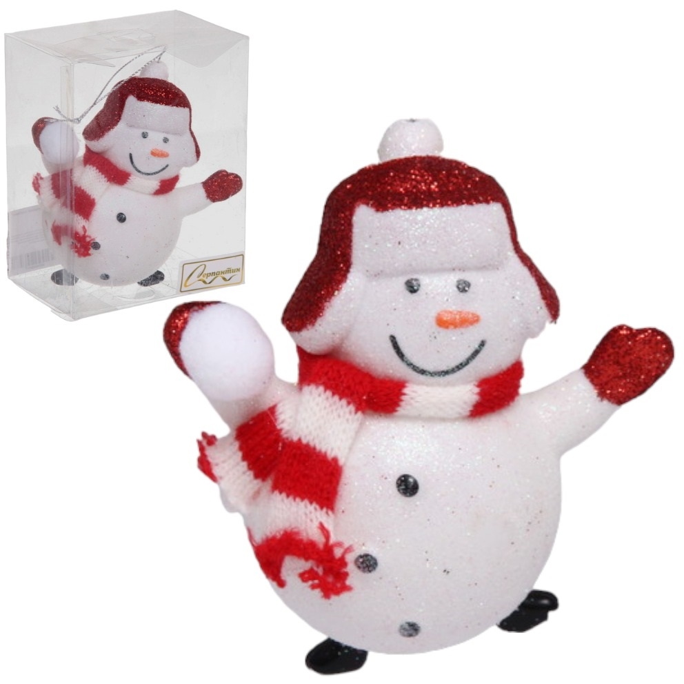 Ёлочная игрушка "Новогодний снеговик" 9,5*6,5*11 см, красный 916-0795