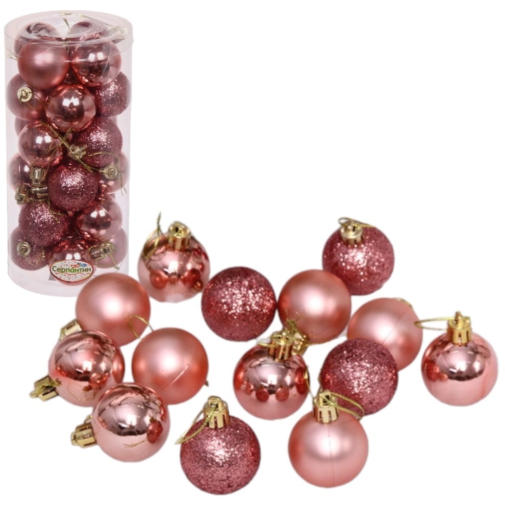 Новогодние шары 4 см (набор 24 шт) "Микс фактур", розовое золото 201-1380