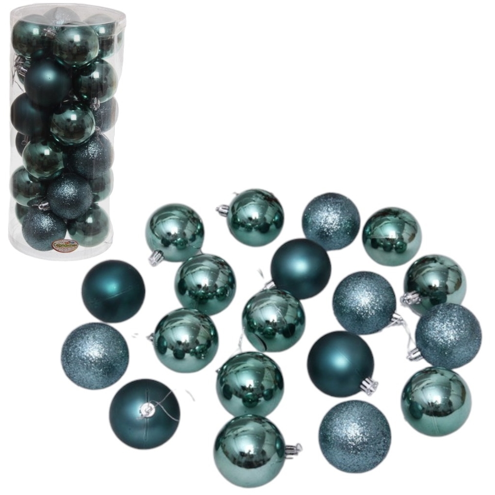 Новогодние шары 6 см (набор 24 шт) "Микс фактур", темный нефрит 201-1695