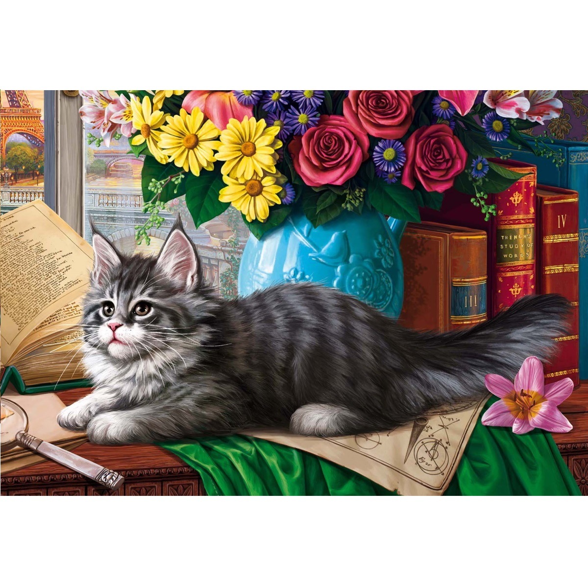 Алмаз. моз. квадратная 22x32 (класс.) с подр., полн.заполн.(25цв) Котенок и натюрморт (Арт. НД-8553) НД-8553