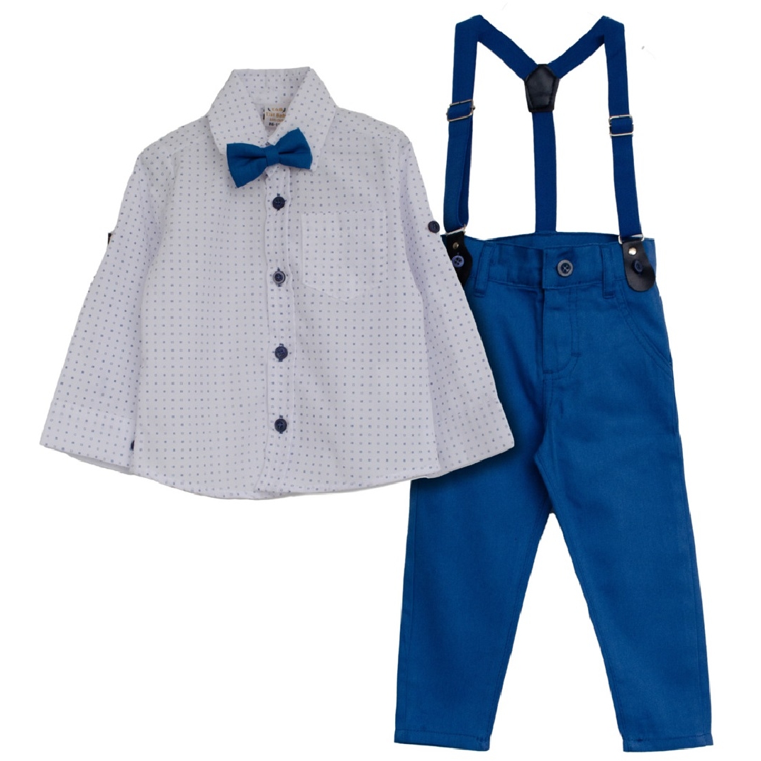 Костюм д/м 116 рубашка с бабочкой +брюки с подтяжками белый/т.синий 4007