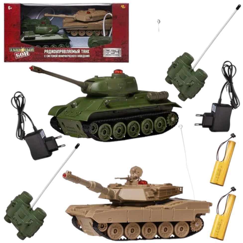 Танковый бой р/у, в наборе: 2 танка (Т34 и Абрамс), звуковые и световые эффекты, с зарядным устройст, арт. C-00504