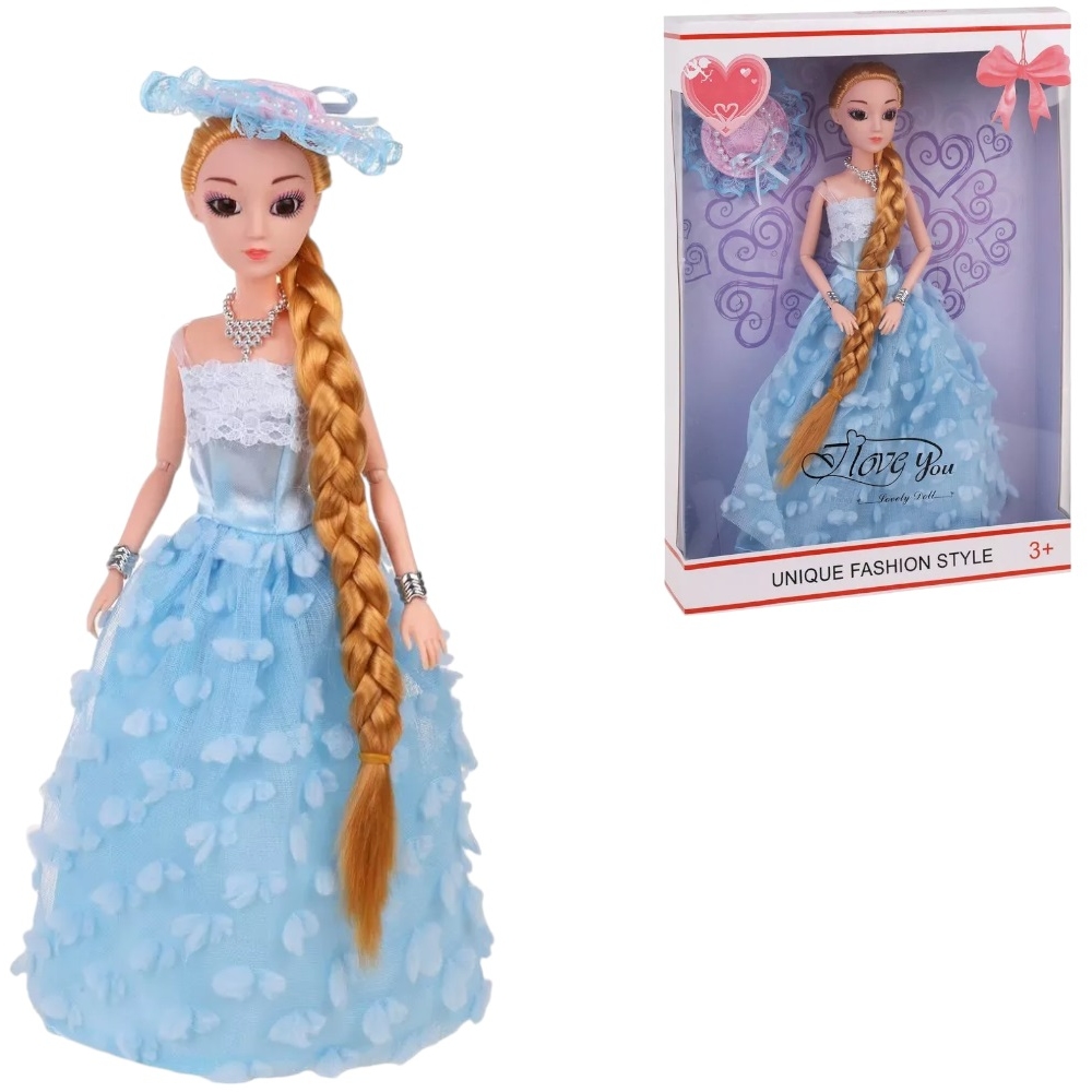 Кукла "Красотка" в нежно голубом платье (шляпка, шарнирная, 28 см)