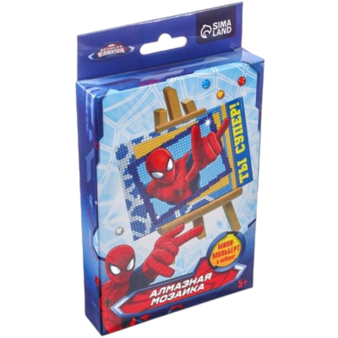 Алмазная мозаика для детей "Ты супер!" Человек-паук + емкость, стержень с клеевой подушечк 1823822