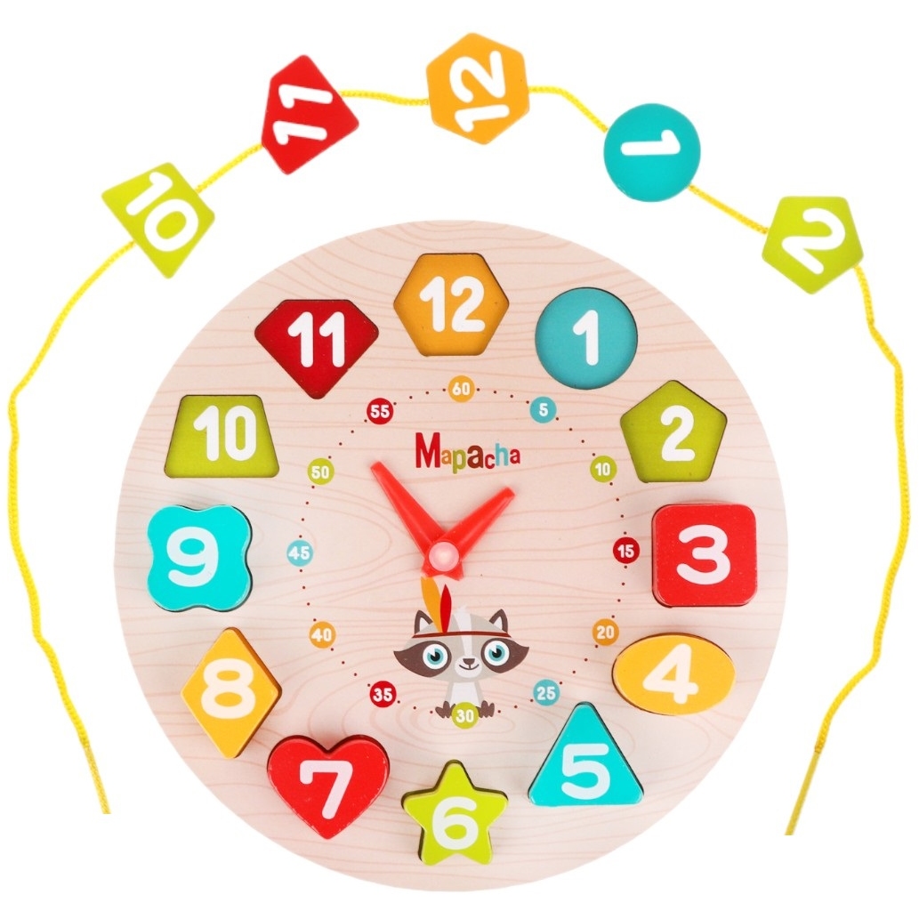 Развивающая игра 3в1 "Часы" (12 фигурок, шнурок, 14х14 см)