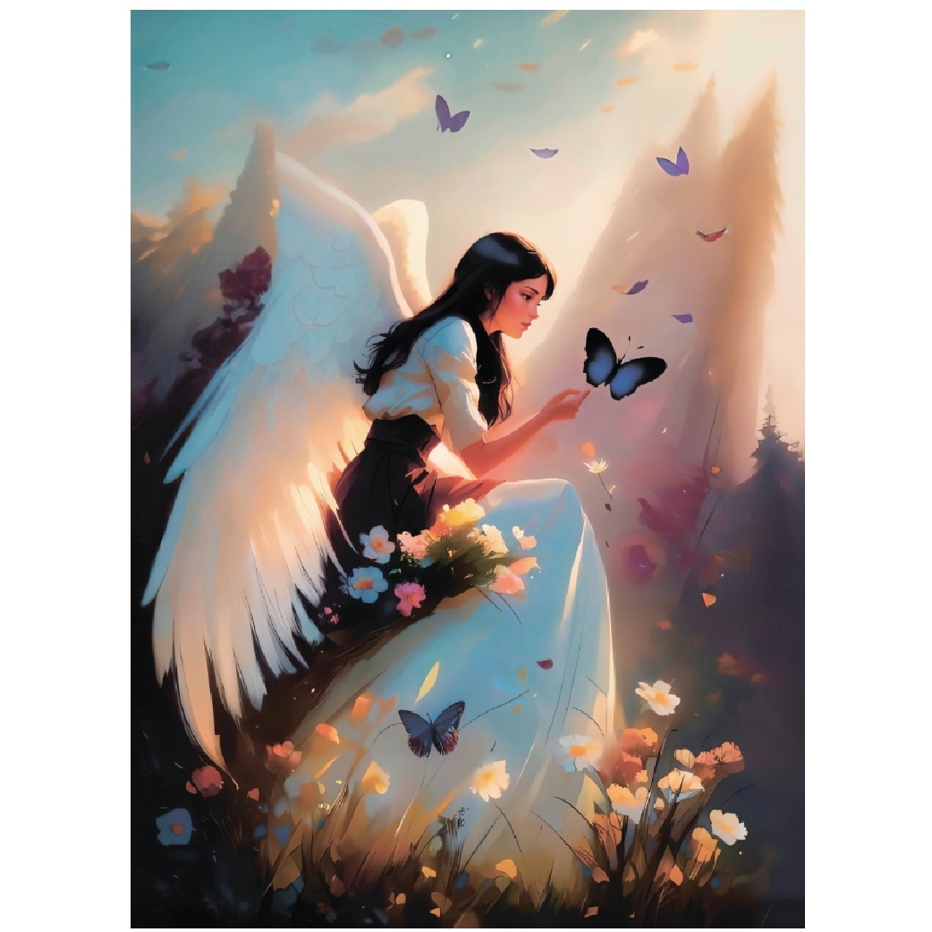 Холст с красками 30х40 см по номерам (в коробке) (30 цв.) Ангел любуется бабочкой (Арт. Х-8561) Х-8561