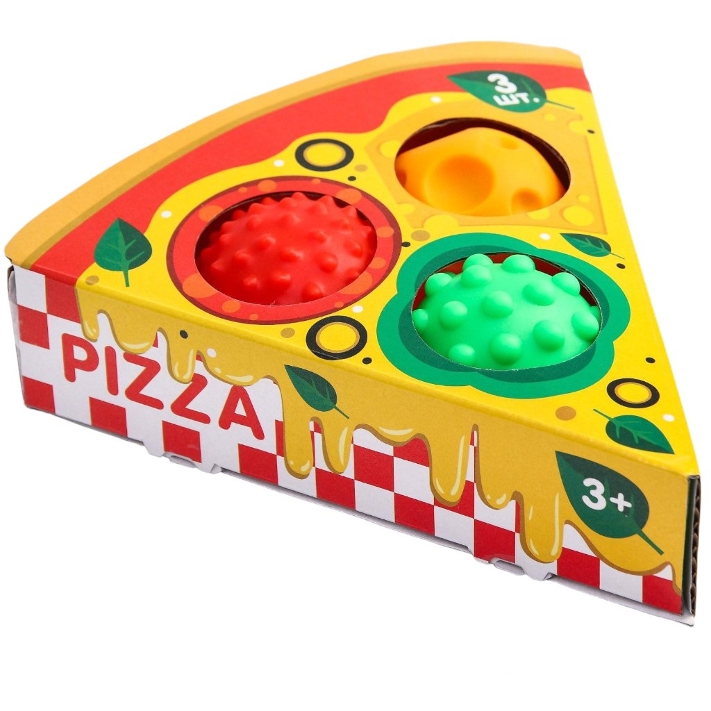 Набор развивающих тактильных мячиков "Пицца", с пищалкой, 3 шт, Крошка Я 4916715