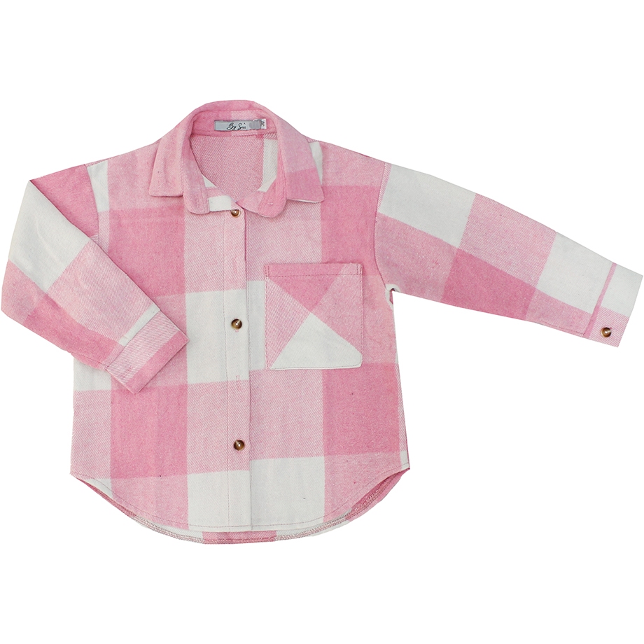 Рубашка д/д 116 Клетка на пуговицах розовый фланель 6427