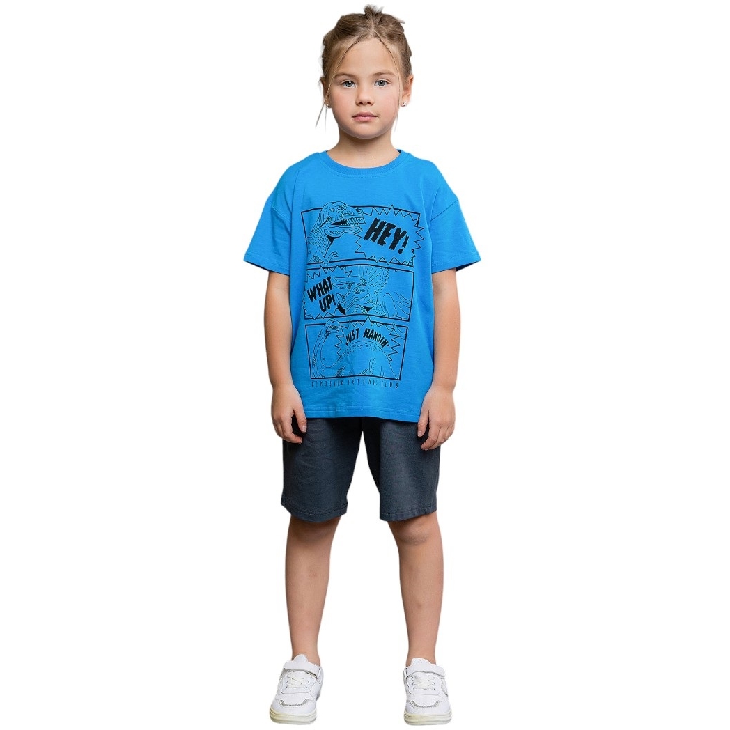 Комплект д/м 104 Динозавры футболка +шорты синий/графит 0008_ЛС24