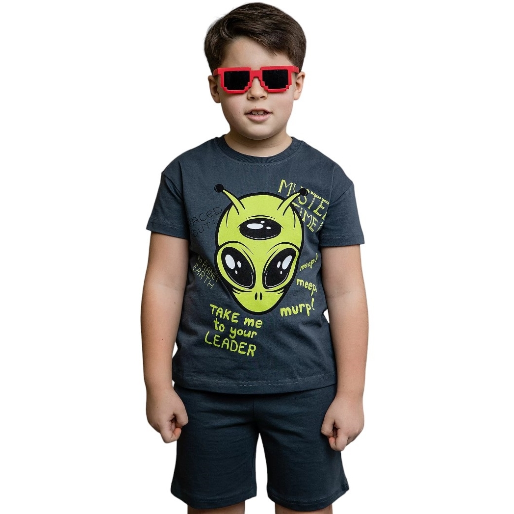 Комплект д/м 110 Инопланетянин футболка +шорты графит 0009_ЛС24