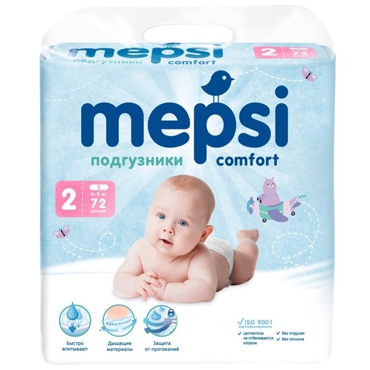 Подгузники MEPSI Comfort, размер S (4-9 кг), 72 шт 4640157520172
