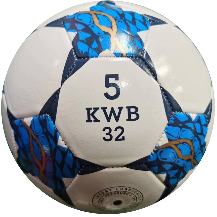 Мяч футбольный, белый с синим, PVC, №5, окружность 68-70см., 280-300гр., (Арт. МБ-2409) МБ-2409