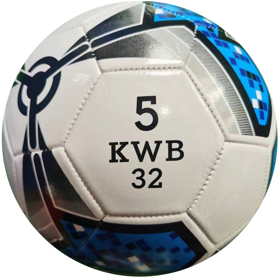 Мяч футбольный, белый с синим, PVC, №5, окружность 68-70см., 280-300гр., (Арт. МБ-2418) МБ-2418