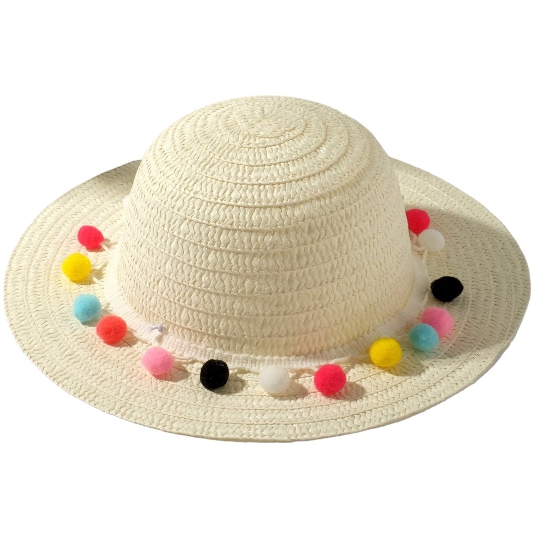 Шляпа д/д 86-92 с бомбошками соломенная MINAKU (50) белый 4156107
