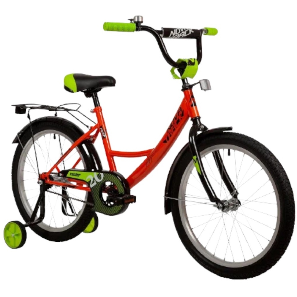 Велосипед NOVATRACK 20" VECTOR оранжевый, защита А-тип, тормоз нож., крылья и багажник чёрн.153789