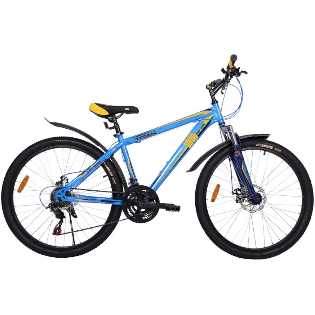 Велосипед 26" Yuta Titan (голубой/темно синий/желтый, 21 скорость)