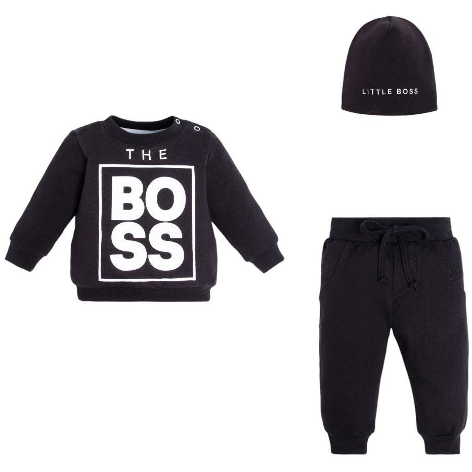 Комплект д/м 68-74 Little Boss свитшот +брюки +шапочка черный Крошка Я 9096431