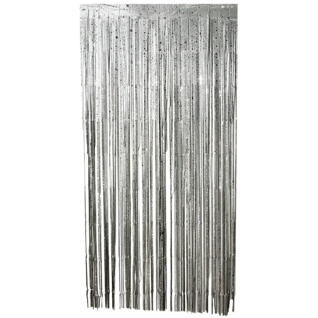 Празднечный занавес "Дождик" со звёздами, размер 200х100, цвет серебро 9653100