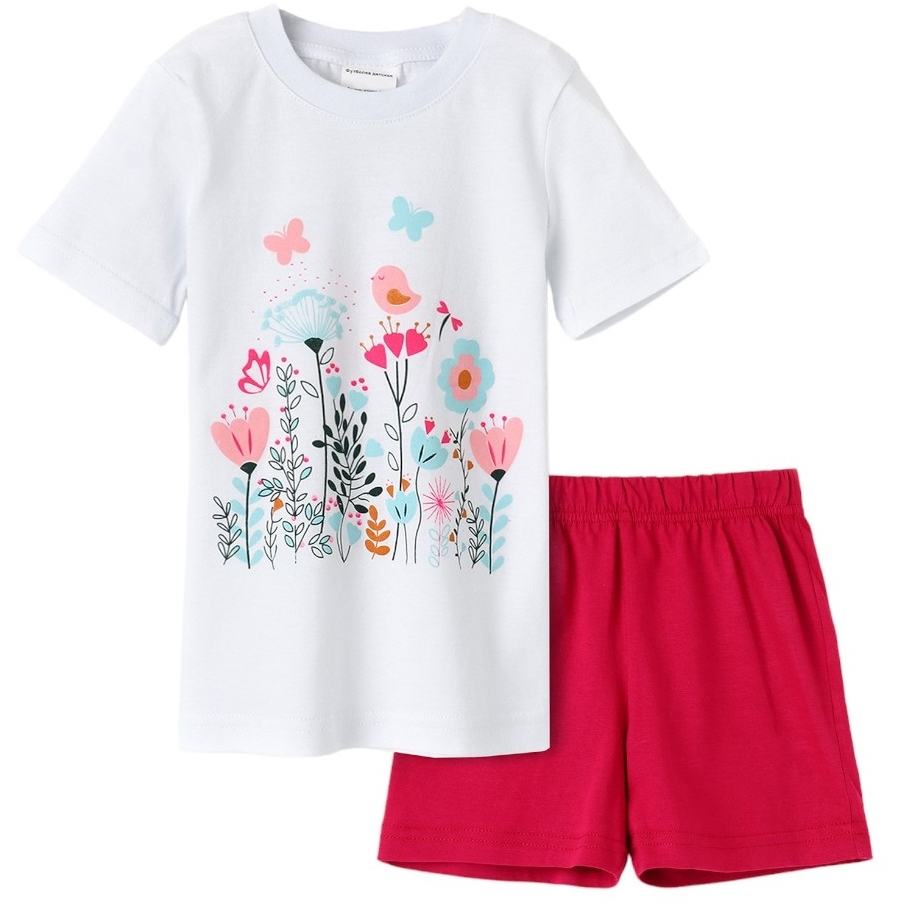 Комплект д/д 98-104 "Цветы" футболка +шорты белый/розовый 10423752