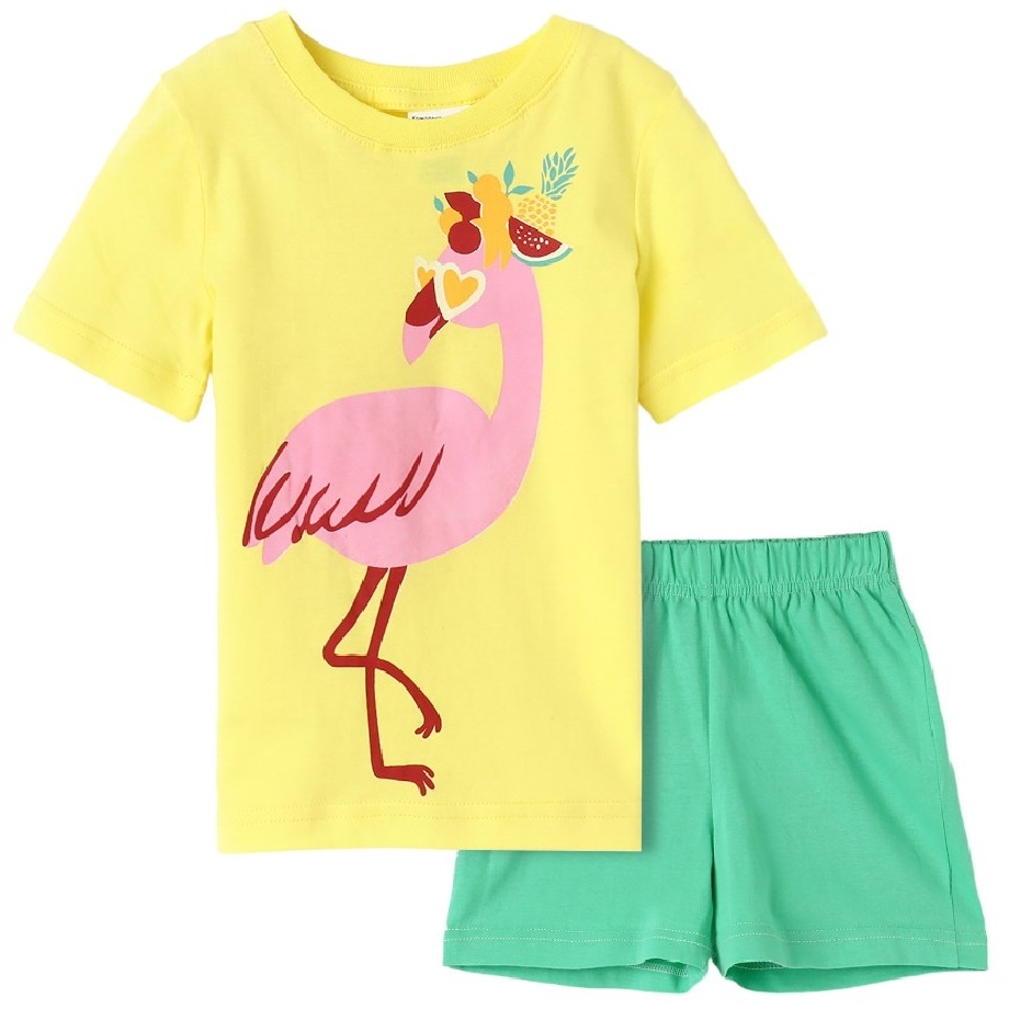 Комплект д/д 128-134 Фламинго футболка +шорты желтый/св.зелёный 10423723