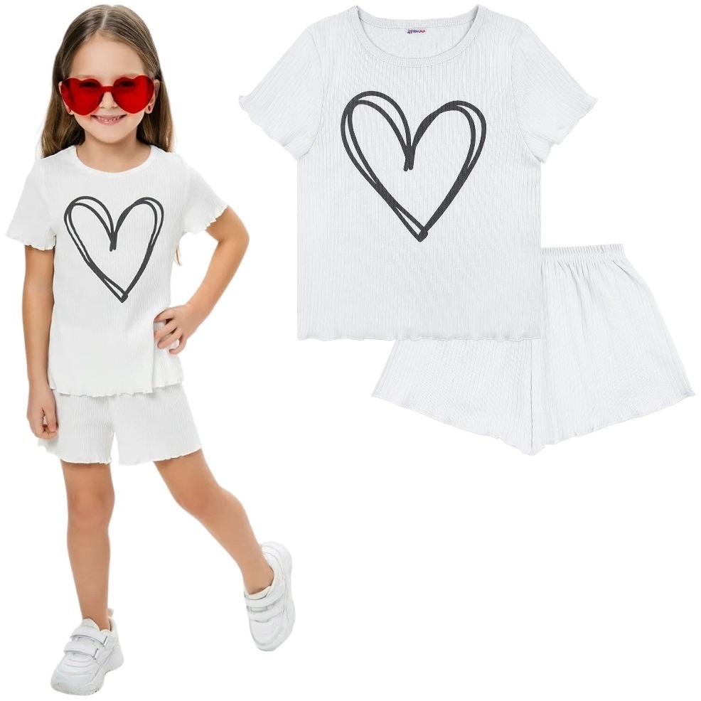 Комплект д/д 104-110 Сердце футболка +шорты молочный 7006700101
