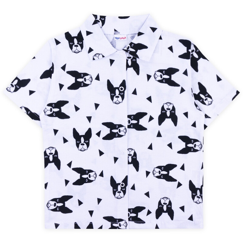 Рубашка к/р д/м 104-110 Собаки на кнопках белый 0148101502