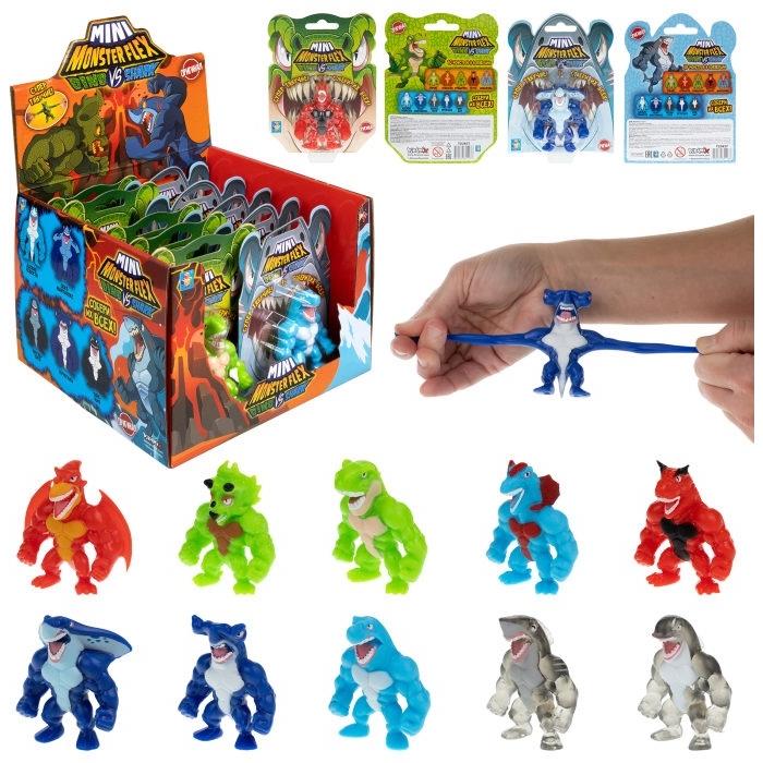 1toy MONSTER FLEX MINI DINO и SHARK, 7см, 10 видов в ассортименте, блистер 14х10,5см, 10 шт в д/б Т23837