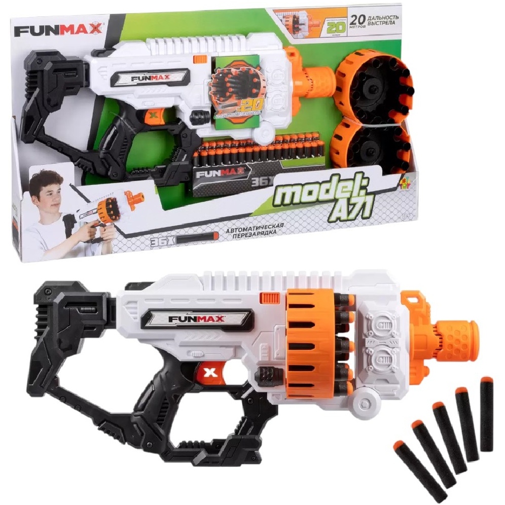 1toy Funmax "A71" бластер электрич., 2 барабана на 10 выстрелов, в компл. 36 EVA снарядов Т24248