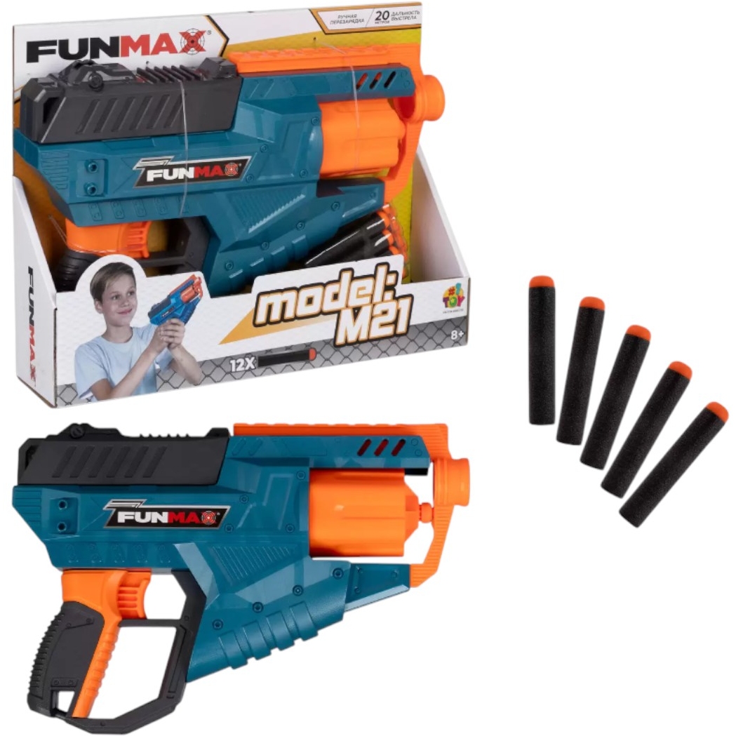 1toy Funmax "M21" бластер механич., барабан на 6 выстрелов, в компл. 12 EVA снарядов Т24237