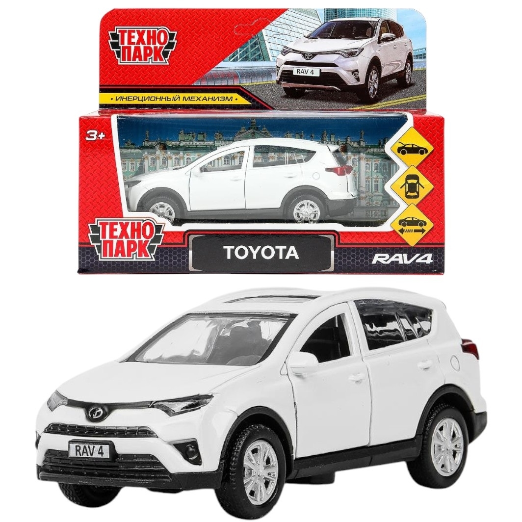 Машина металл TOYOTA RAV4 длина 12 см, двери, багаж, инерц, белый, кор. Технопарк в кор.2*36шт RAV4-WH-WOD