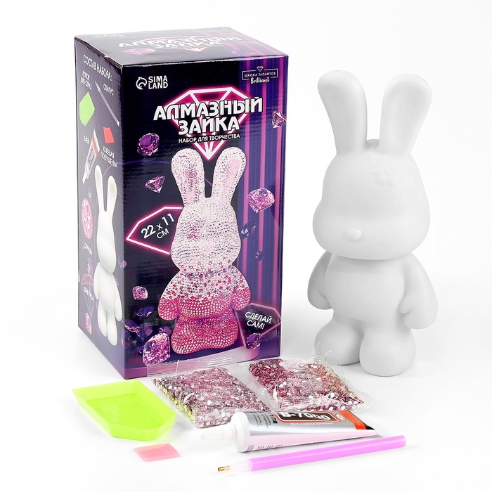 Алмазная мозаика на фигурке "Зайка", микс розового 10225405