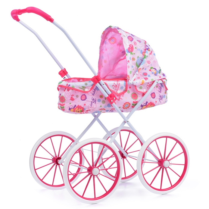 Коляска для куклы, лежачая, в розовом цвете, в пакете 