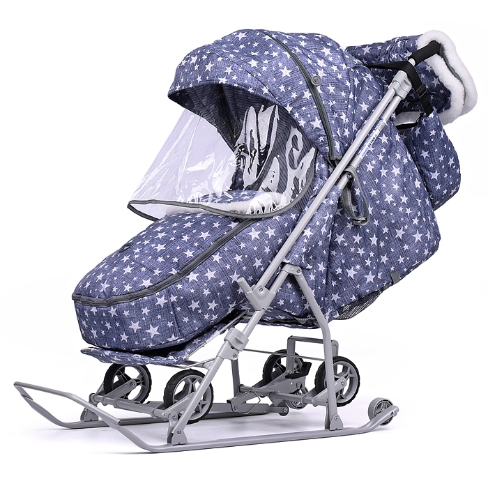 Коляска комбинированная "Наши детки 6" джинс со звездами (серый каркас) НДТ6/Д3