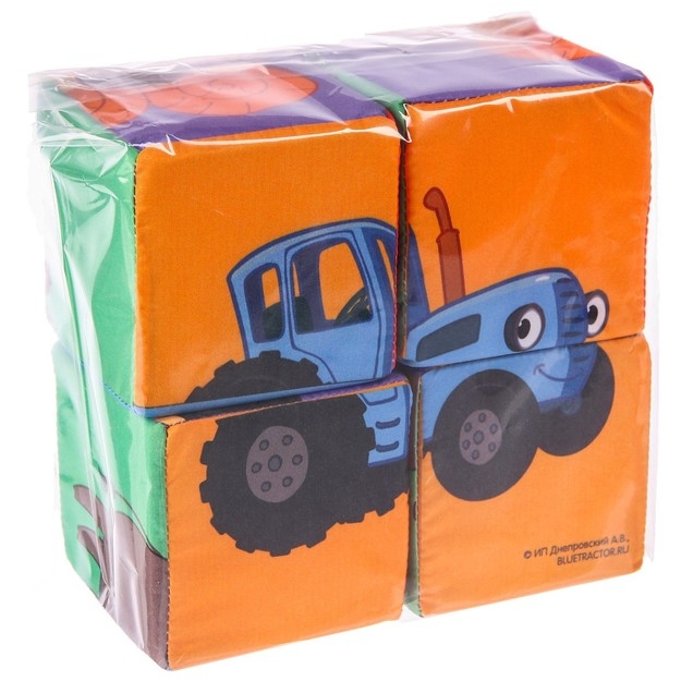 Игрушка мягконабивная, кубики "Зверята" Синий трактор, 4шт, 8*8см 7896261