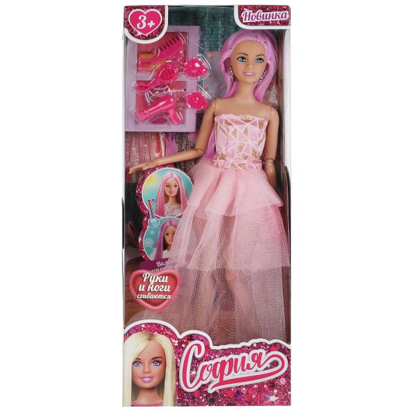 Кукла "София" в розовом платье (волосы меняют цвет, шарнирная, 29 см)